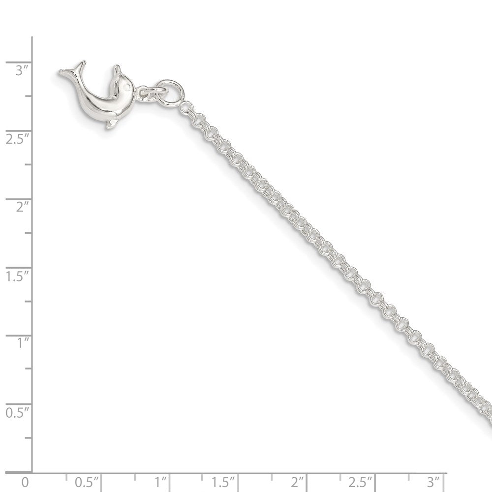FJC Finejewelers 925 Sterling Silver Hand Made Rolo Hollow 3-D Dolphin Anklet 9 Inches x 13 mm