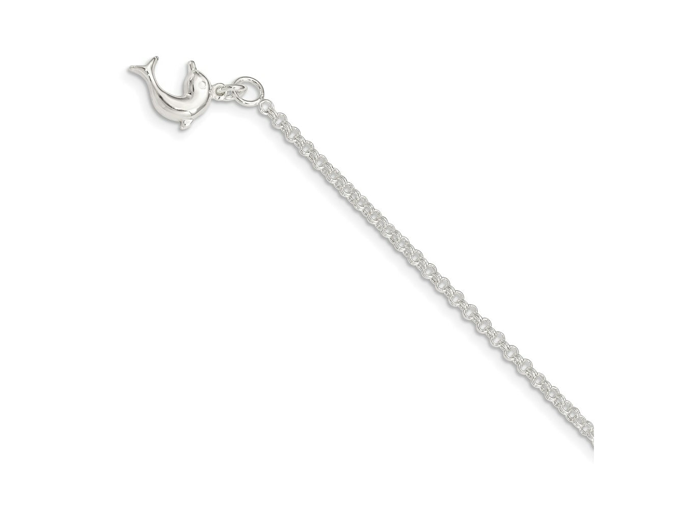FJC Finejewelers 925 Sterling Silver Hand Made Rolo Hollow 3-D Dolphin Anklet 9 Inches x 13 mm