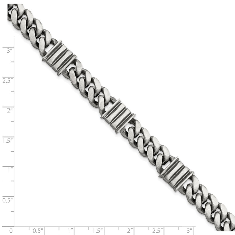 FJC Finejewelers 925 Sterling Silver Mens Antiqued Brushed Curb/Bar Bracelet 8.5 Inches x 11.2 mm