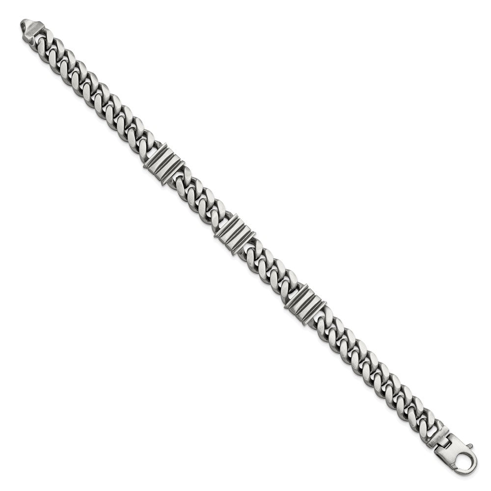 FJC Finejewelers 925 Sterling Silver Mens Antiqued Brushed Curb/Bar Bracelet 8.5 Inches x 11.2 mm