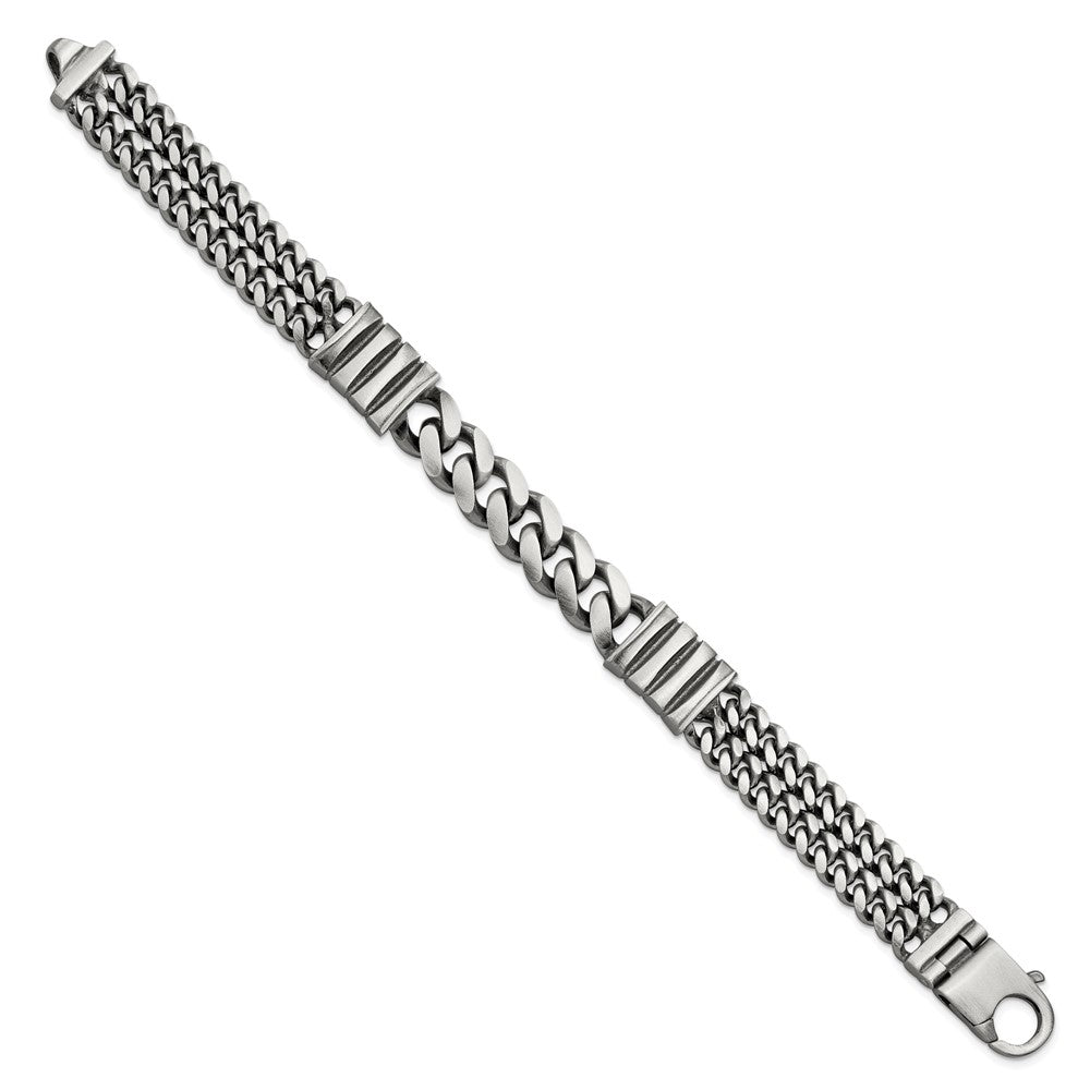 FJC Finejewelers 925 Sterling Silver Mens Antiqued Brush Double Curb Bracelet 8.5 Inches x 13.25 mm