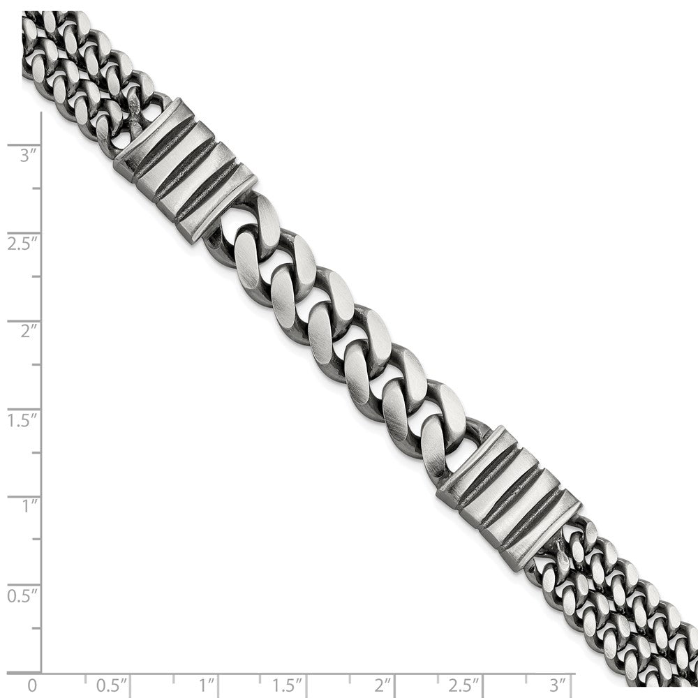 FJC Finejewelers 925 Sterling Silver Mens Antiqued Brush Double Curb Bracelet 8.5 Inches x 13.25 mm