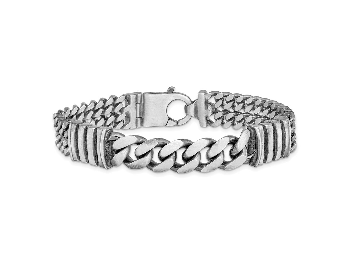 FJC Finejewelers 925 Sterling Silver Mens Antiqued Brush Double Curb Bracelet 8.5 Inches x 13.25 mm