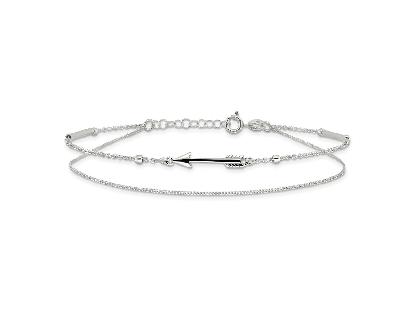 FJC Finejewelers 925 Sterling Silver Other Chain 9in Plus 1in Ext. 2-strand Arrow and Bar Anklet 10 Inches x 4 mm