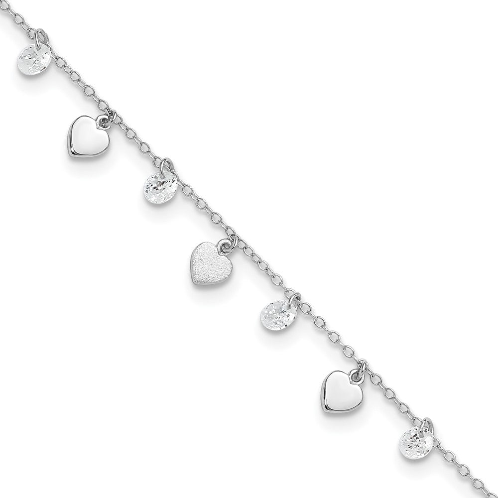 FJC Finejewelers 925 Sterling Silver Cable d Polish and Brushed Heart CZ  9.75