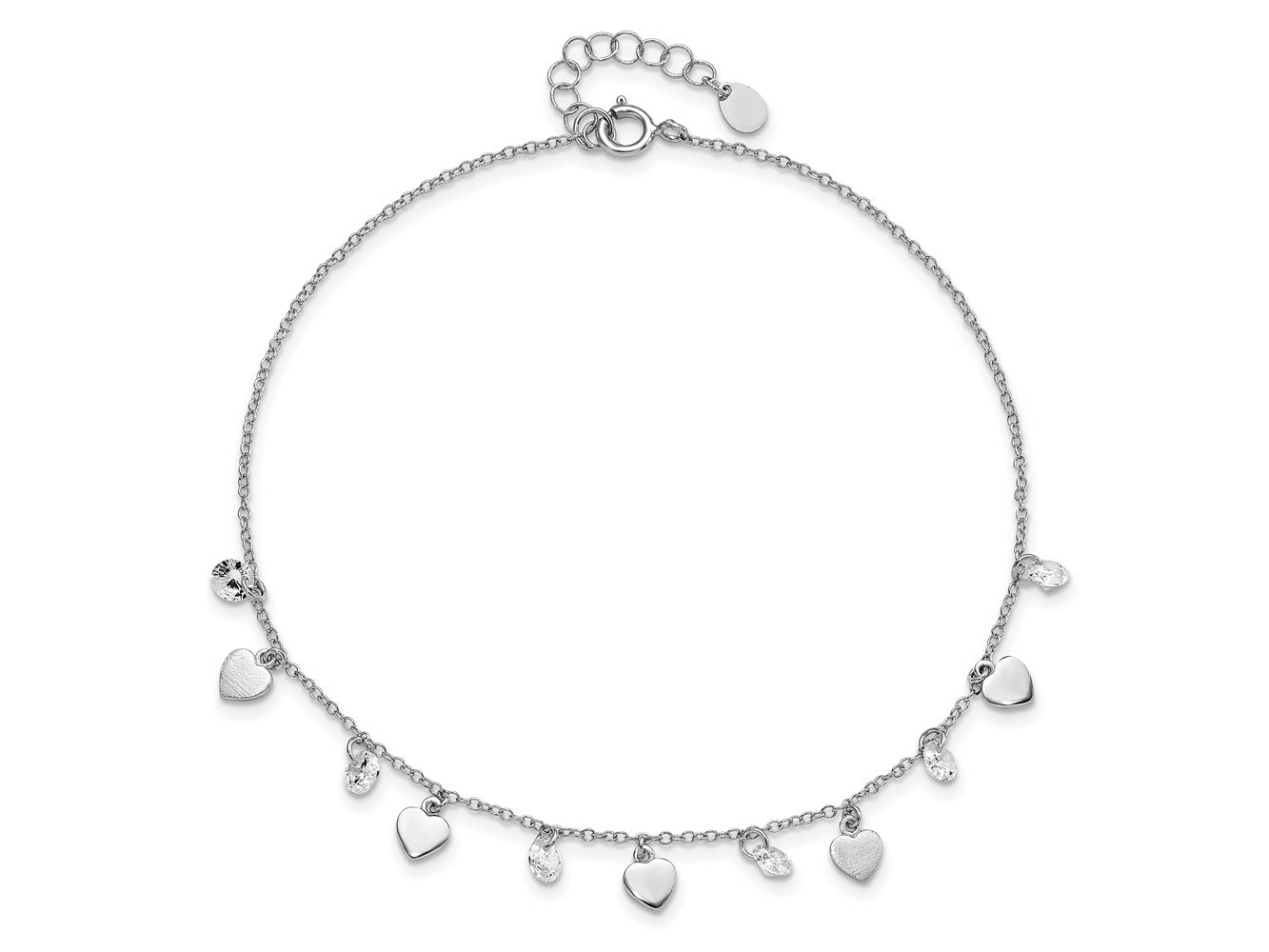 FJC Finejewelers 925 Sterling Silver Cable d Polish and Brushed Heart CZ  9.75