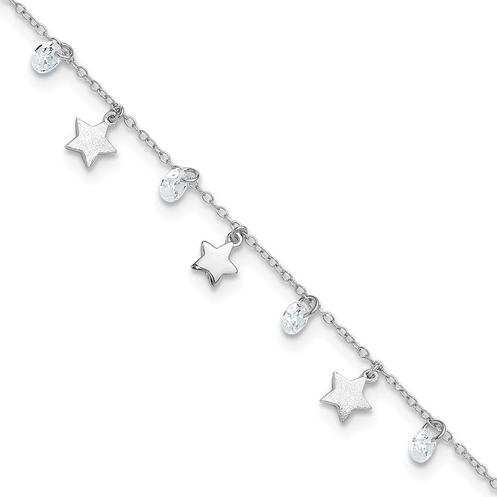 FJC Finejewelers 925 Sterling Silver Cable d Polished and Brushed Star CZ 9in Plus 1in Ext. An 10 Inches