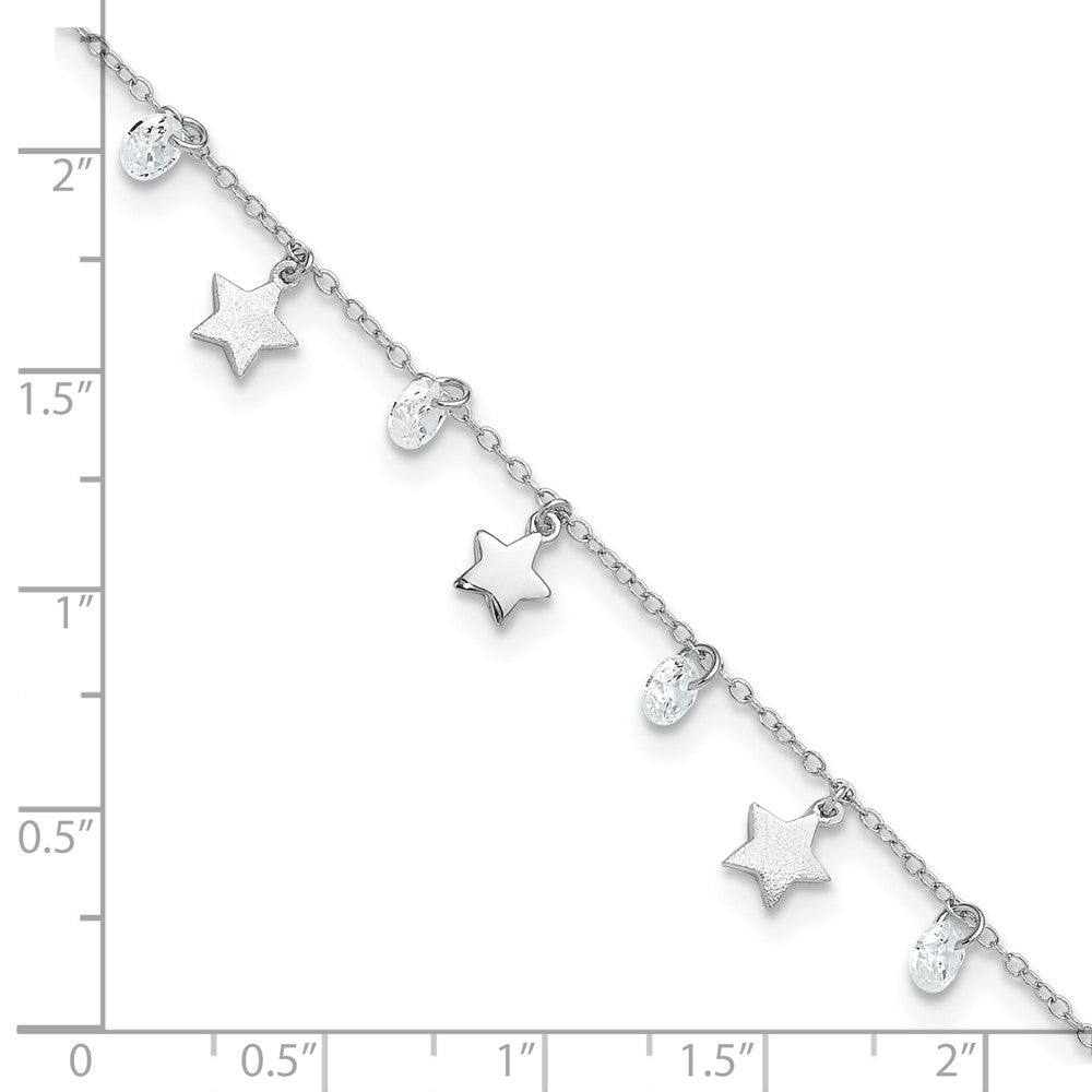 FJC Finejewelers 925 Sterling Silver Cable d Polished and Brushed Star CZ 9in Plus 1in Ext. An 10 Inches