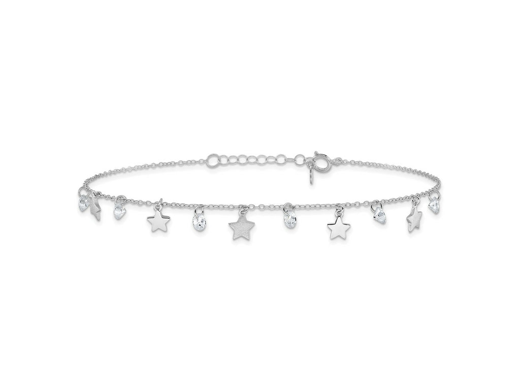 FJC Finejewelers 925 Sterling Silver Cable d Polished and Brushed Star CZ 9in Plus 1in Ext. An 10 Inches