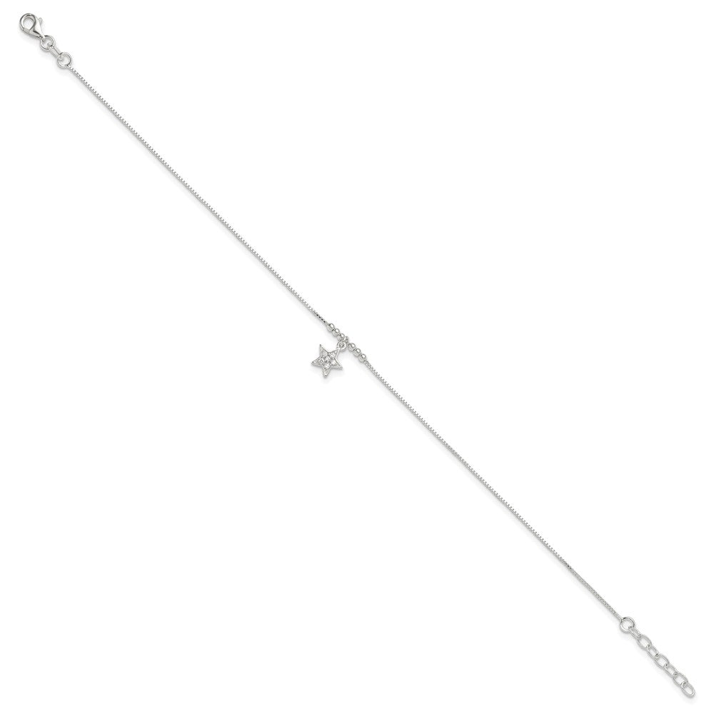 FJC Finejewelers 925 Sterling Silver Box CZ Star and Beads 9in Plus 1in Ext. Anklet 10 Inches x 10 mm