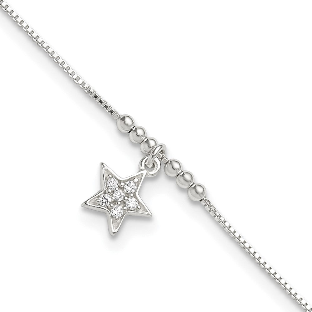FJC Finejewelers 925 Sterling Silver Box CZ Star and Beads 9in Plus 1in Ext. Anklet 10 Inches x 10 mm