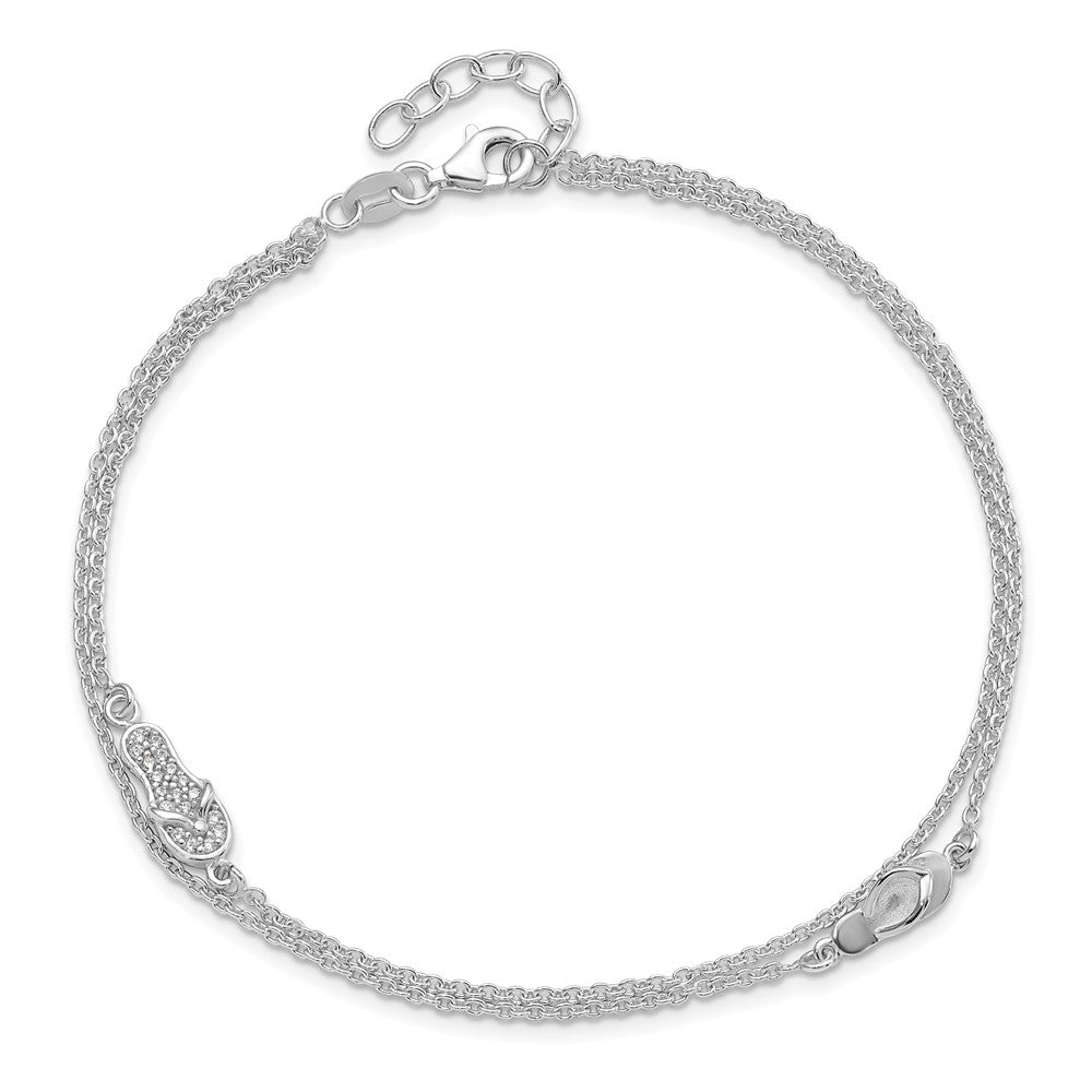 FJC Finejewelers 925 Sterling Silver Cable CZ Flip Flop 9 in Plus 1 in Ext. Anklet 10 Inches