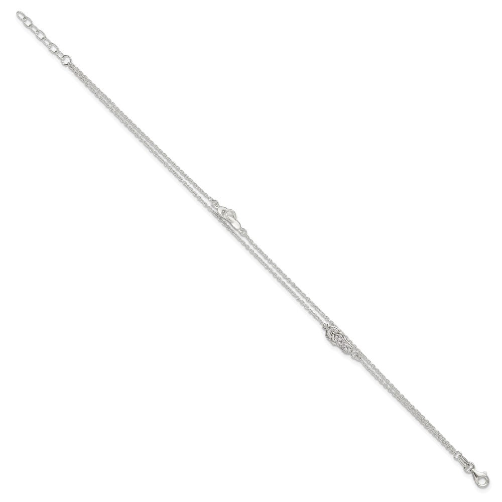 FJC Finejewelers 925 Sterling Silver Cable CZ Flip Flop 9 in Plus 1 in Ext. Anklet 10 Inches