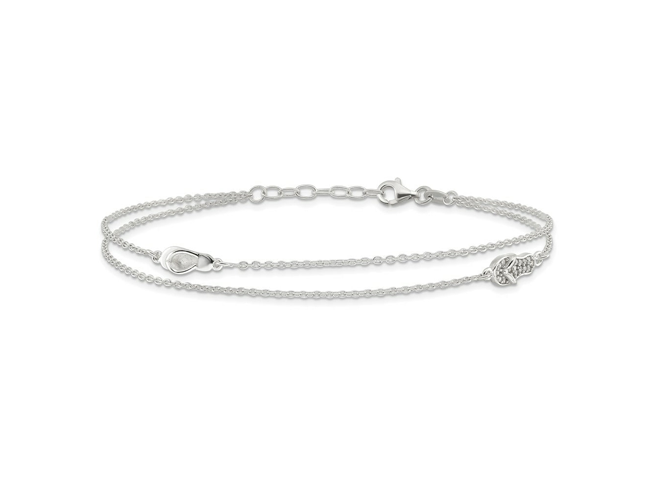 FJC Finejewelers 925 Sterling Silver Cable CZ Flip Flop 9 in Plus 1 in Ext. Anklet 10 Inches