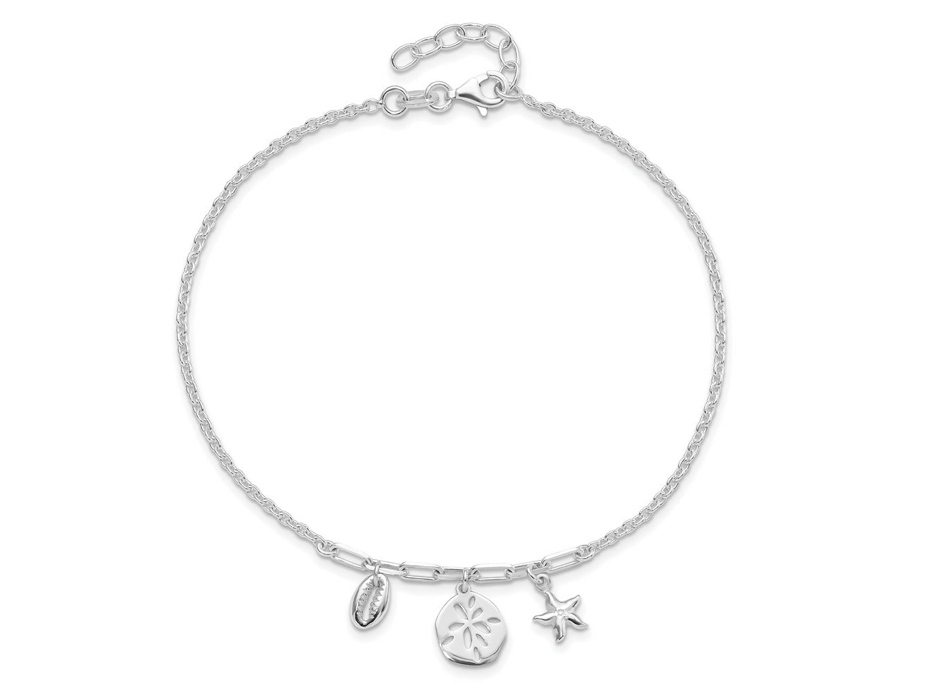 FJC Finejewelers 925 Sterling Silver Cable Shells 9in Plus 1 in Ext. Anklet 10 Inches