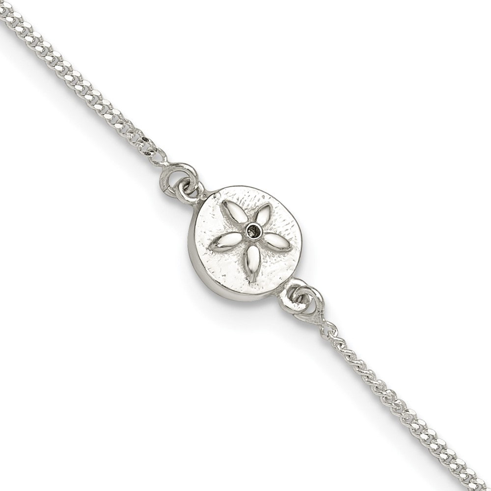FJC Finejewelers 925 Sterling Silver Curb with CZ Sand Dollar 9in Plus 1 in Ext. Anklet 10 Inches x 8 mm