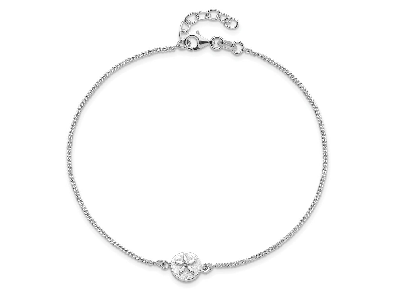 FJC Finejewelers 925 Sterling Silver Curb with CZ Sand Dollar 9in Plus 1 in Ext. Anklet 10 Inches x 8 mm