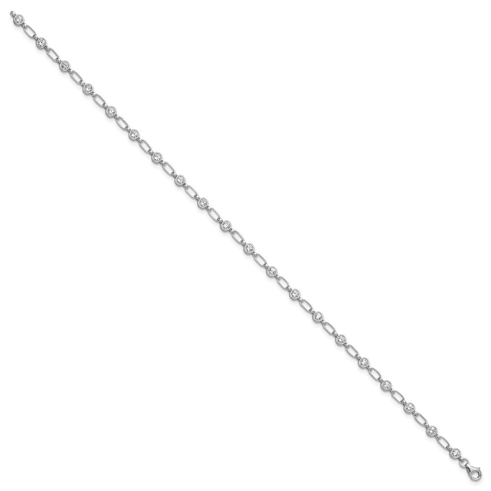 FJC Finejewelers 925 Sterling Silver Link Rhodium Plated Polished CZ Anklet 10 Inches x 3 mm