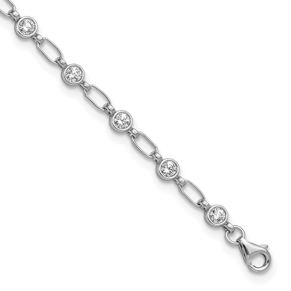 FJC Finejewelers 925 Sterling Silver Link Rhodium Plated Polished CZ Anklet 10 Inches x 3 mm