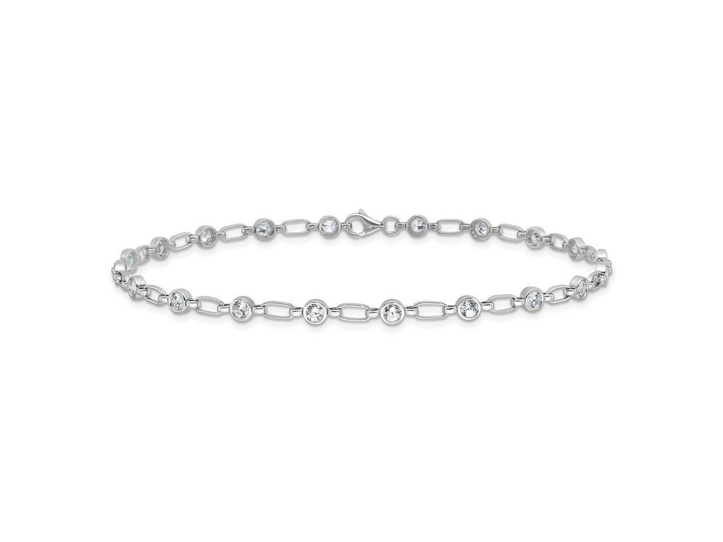 FJC Finejewelers 925 Sterling Silver Link Rhodium Plated Polished CZ Anklet 10 Inches x 3 mm