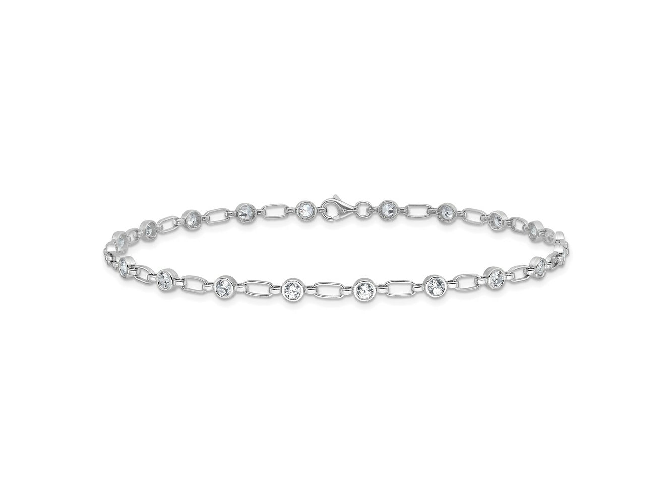 FJC Finejewelers 925 Sterling Silver Link Rhodium Plated Polished CZ Anklet 10 Inches x 3 mm
