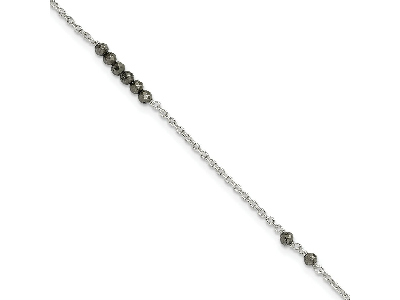 FJC Finejewelers 925 Sterling Silver Cable Black CZ Beads 9in Plus 1 in Ext. Anklet 10 Inches