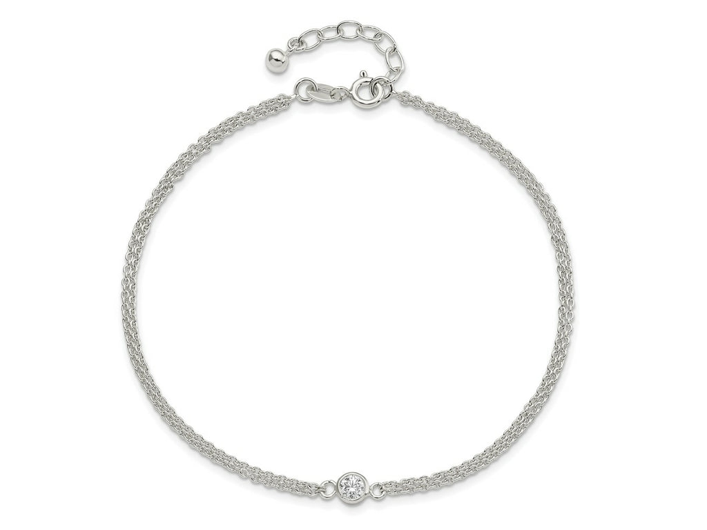 FJC Finejewelers 925 Sterling Silver Fashion Bezel CZ 2-Strand Anklet 9 Inches x 11 mm