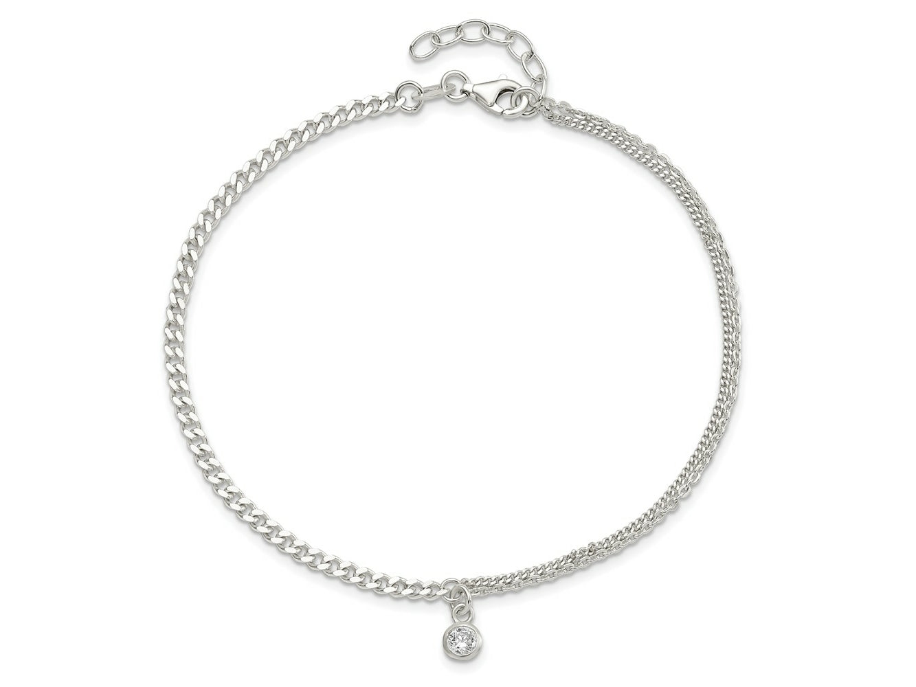 FJC Finejewelers 925 Sterling Silver Fashion CZ Fancy Chain 9in Plus 1in Ext. Anklet 9 Inches x 5 mm