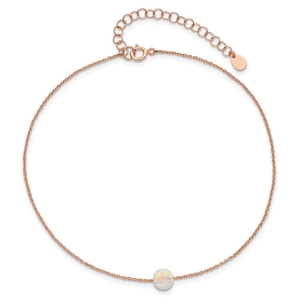 FJC Finejewelers 925 Sterling Silver Fashion Rose-tone White Created Opal 9in Plus 2 in ext. Anklet 9 Inches x 6 mm