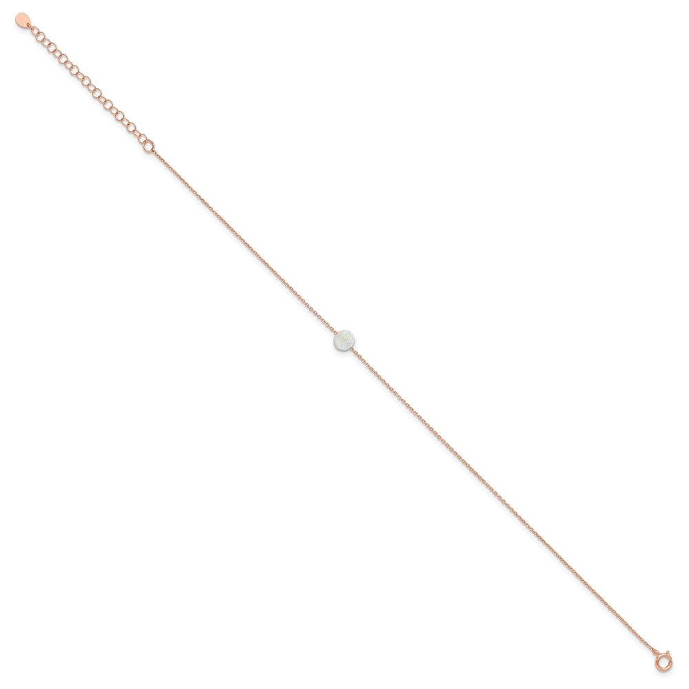 FJC Finejewelers 925 Sterling Silver Fashion Rose-tone White Created Opal 9in Plus 2 in ext. Anklet 9 Inches x 6 mm