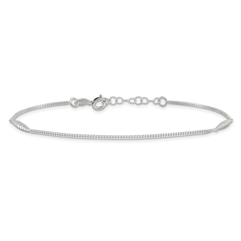 FJC Finejewelers 925 Sterling Silver Franco 9in Plus 1 in Ext. Textured Bar Anklet 9 Inches x 2 mm