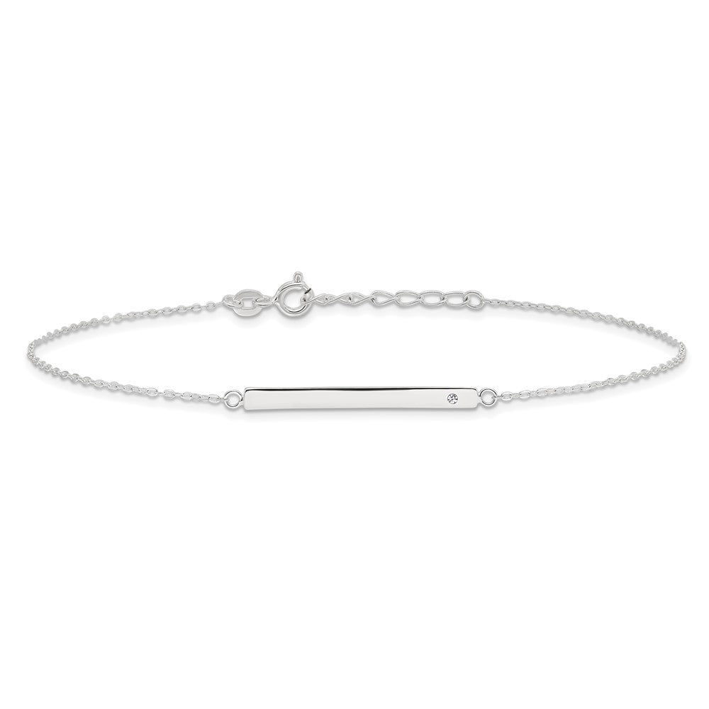 FJC Finejewelers 925 Sterling Silver Cable Polished Crystal Bar 9in Plus 1in ext Anklet 9 Inches x 3 mm