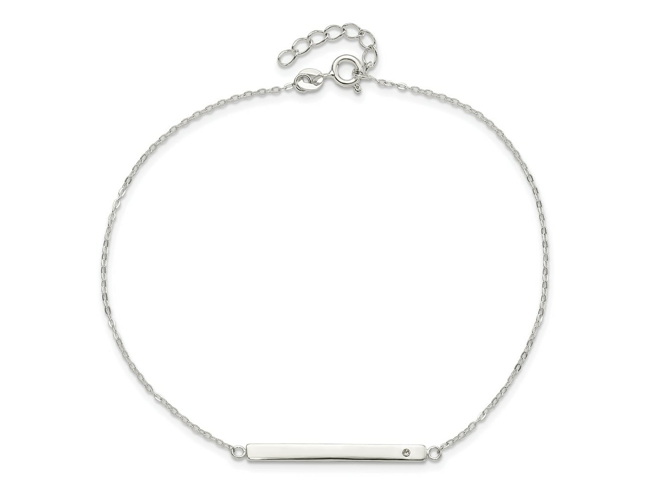 FJC Finejewelers 925 Sterling Silver Cable Polished Crystal Bar 9in Plus 1in ext Anklet 9 Inches x 3 mm