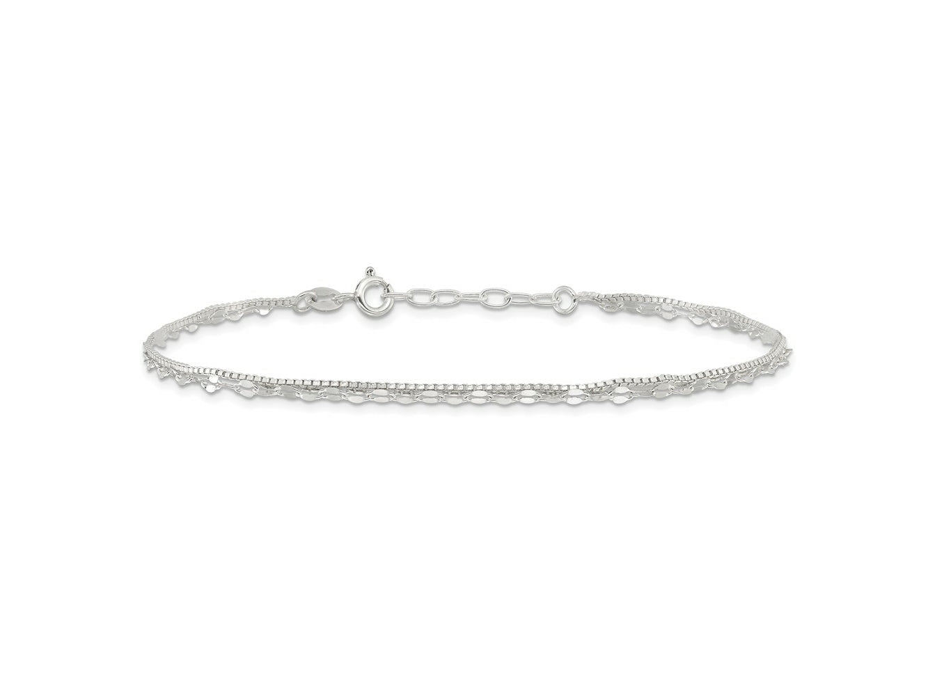 FJC Finejewelers 925 Sterling Silver Other Chain 2-Strand 9in Plus 1 in Ext. Fancy Chain Anklet 9 Inches
