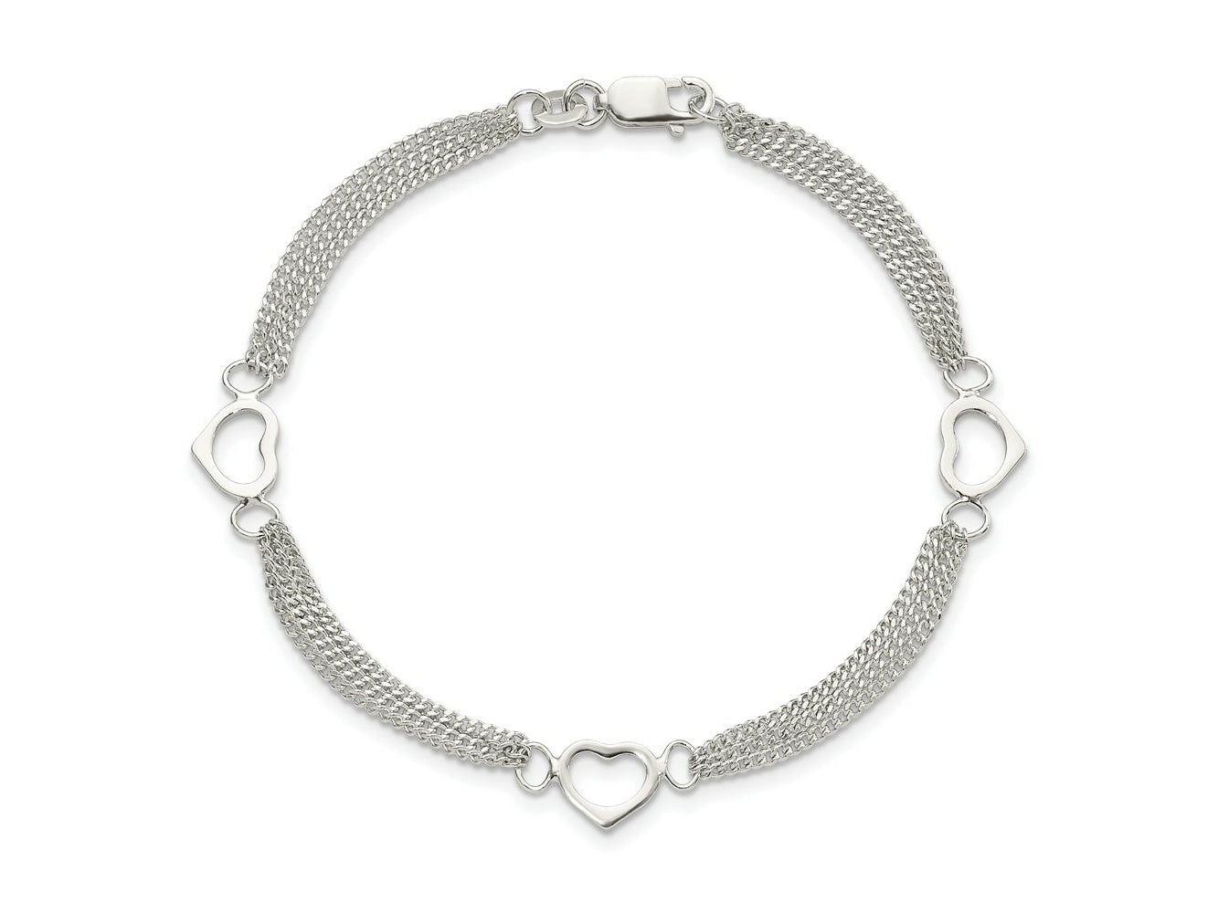FJC Finejewelers 925 Sterling Silver Polished Multi-strand Heart 7in Bracelet 7 Inches x 15.3 mm