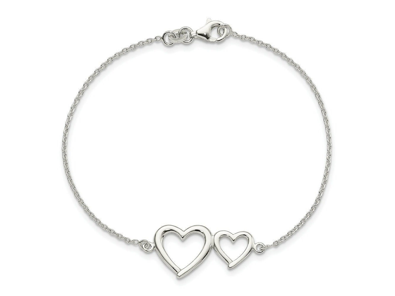 FJC Finejewelers 925 Sterling Silver Bracelet with Station Two Hearts 7.5 Inches x 29.16 mm
