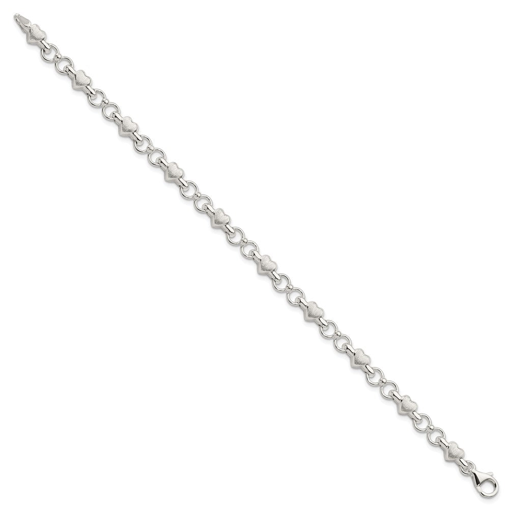 FJC Finejewelers 925 Sterling Silver Bracelets with Station Satin and Heart Chain Bracelet 7.5 Inches x 5.6 mm