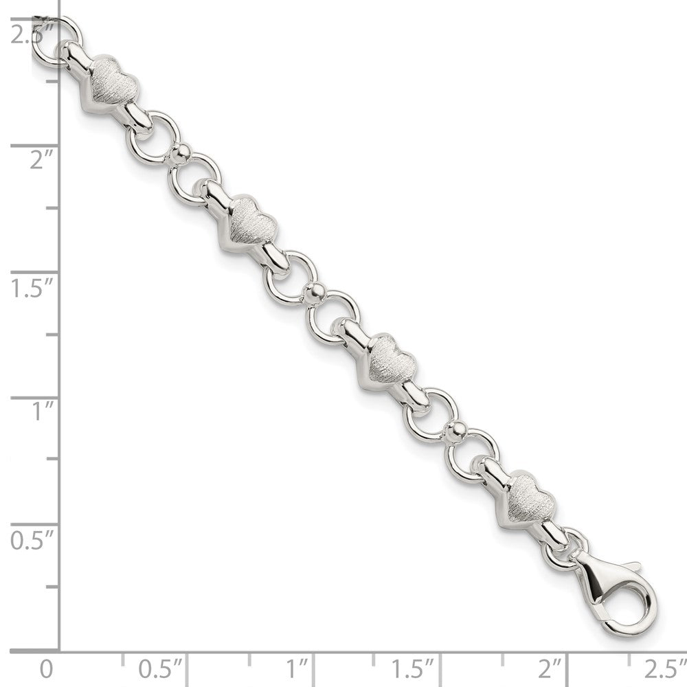FJC Finejewelers 925 Sterling Silver Bracelets with Station Satin and Heart Chain Bracelet 7.5 Inches x 5.6 mm