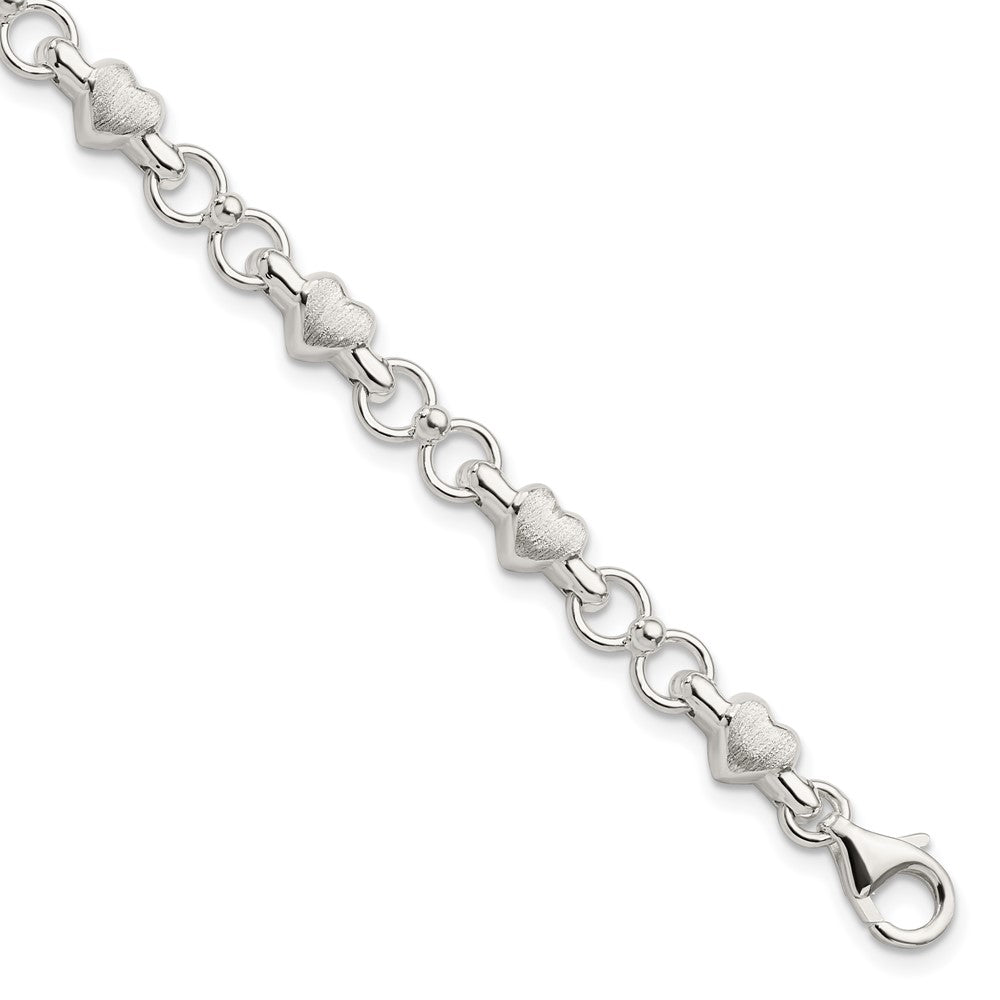 FJC Finejewelers 925 Sterling Silver Bracelets with Station Satin and Heart Chain Bracelet 7.5 Inches x 5.6 mm