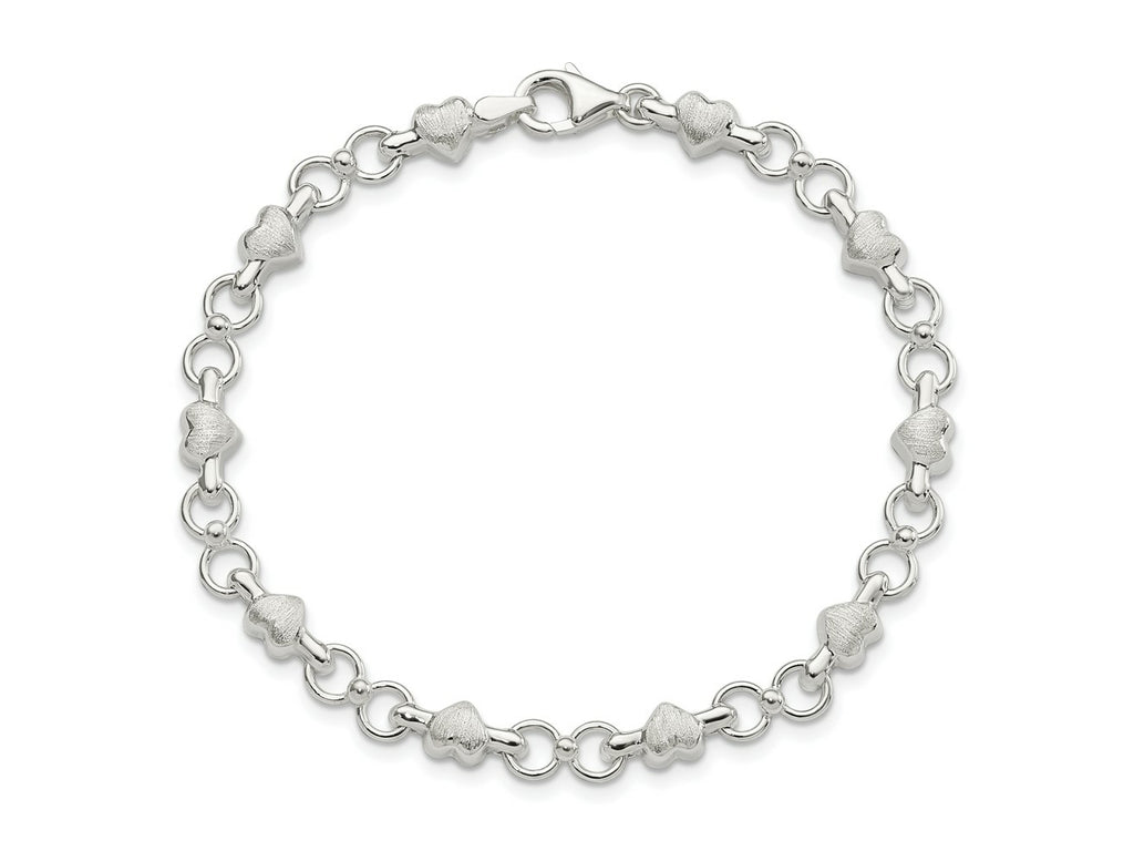 FJC Finejewelers 925 Sterling Silver Bracelets with Station Satin and Heart Chain Bracelet 7.5 Inches x 5.6 mm