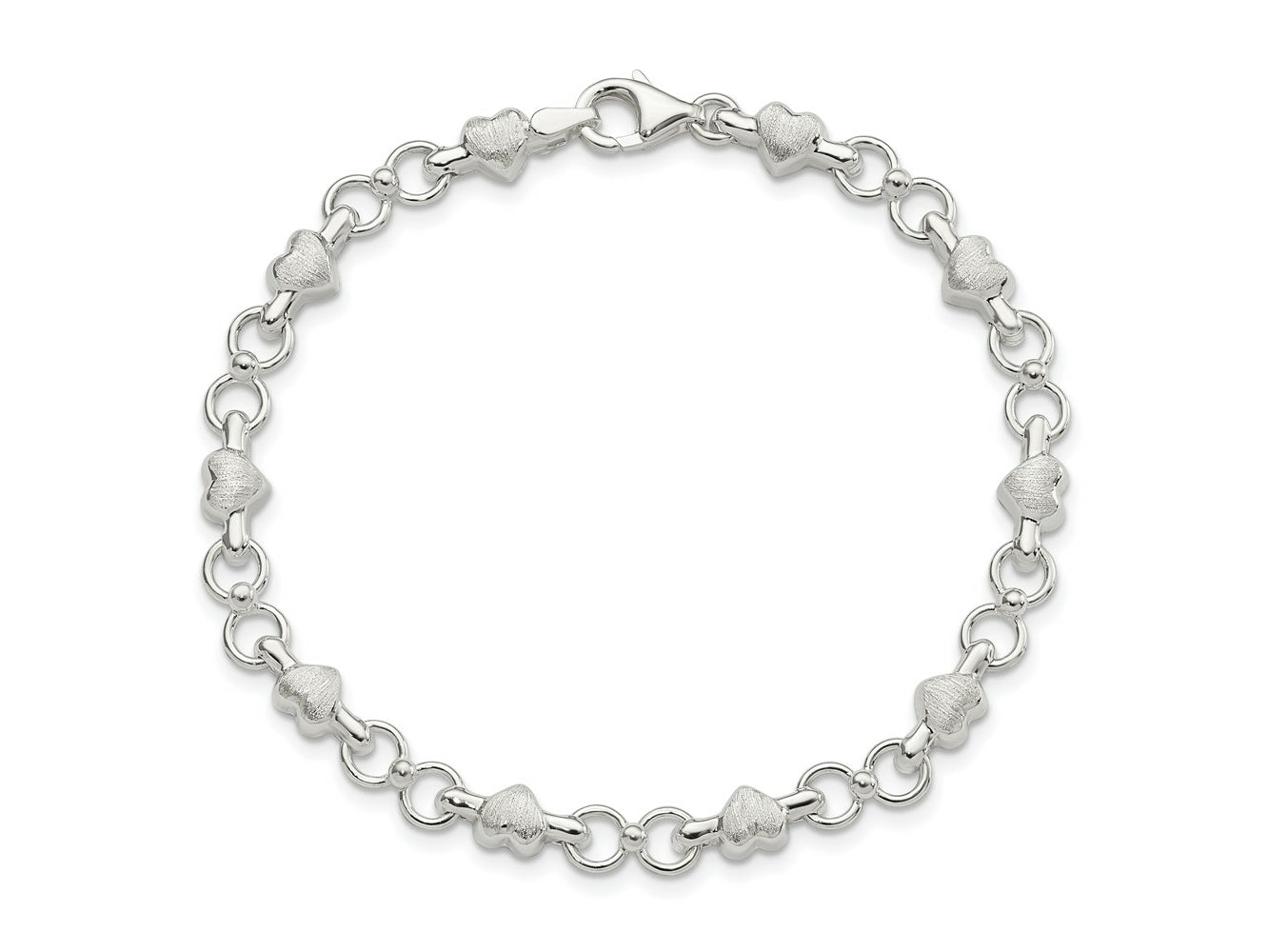 FJC Finejewelers 925 Sterling Silver Bracelets with Station Satin and Heart Chain Bracelet 7.5 Inches x 5.6 mm