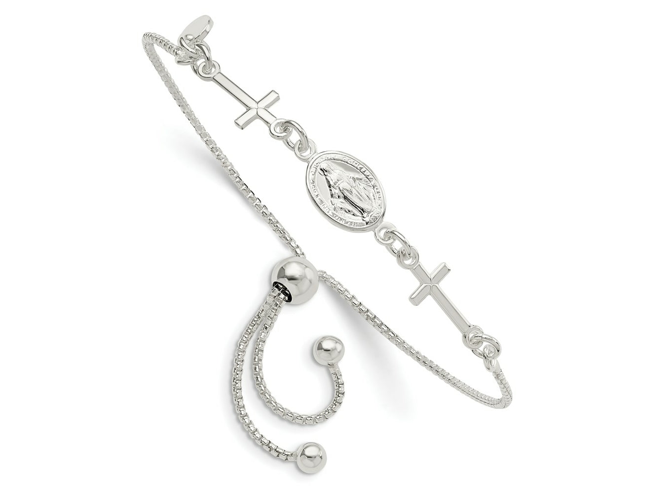 FJC Finejewelers 925 Sterling Silver Box Miraculous and Crosses Adjustable Bracelet 6.5 mm