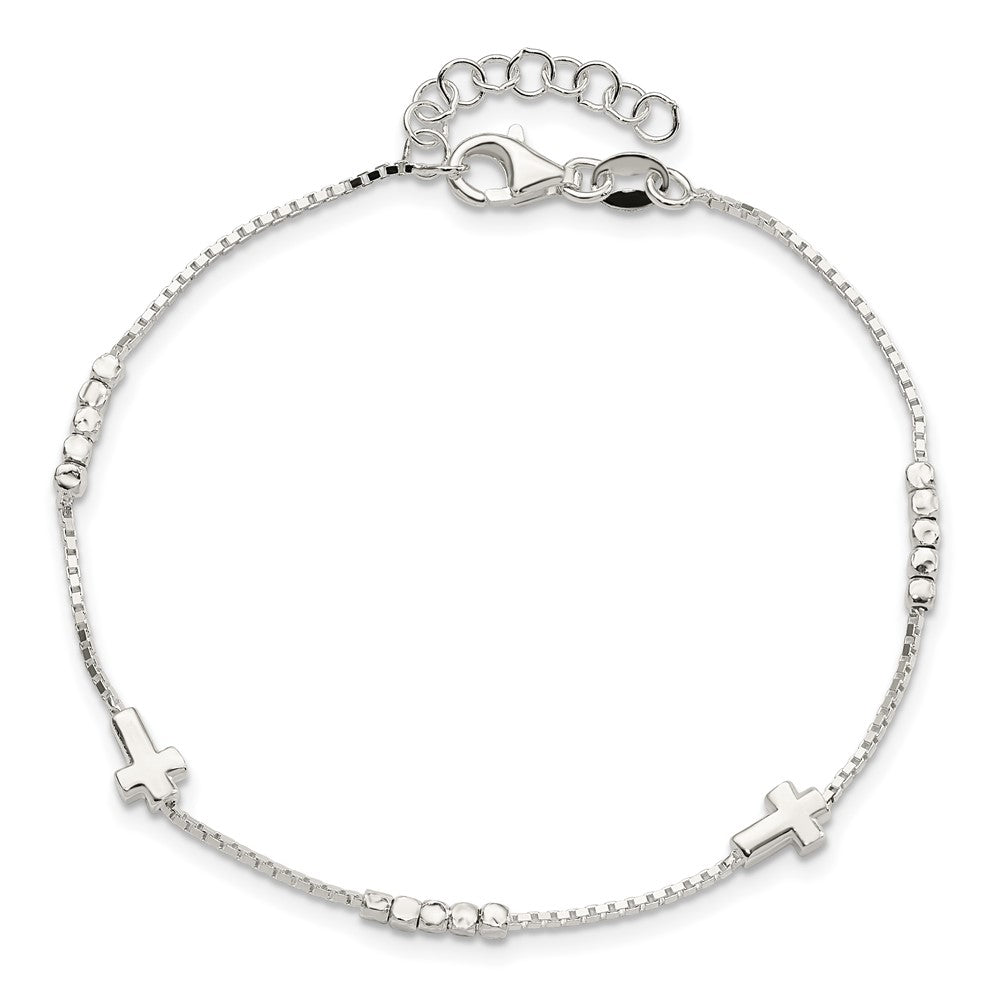 FJC Finejewelers 925 Sterling Silver Fancy Bead and Cross with 1in ext Bracelet 8 Inches x 4.73 mm