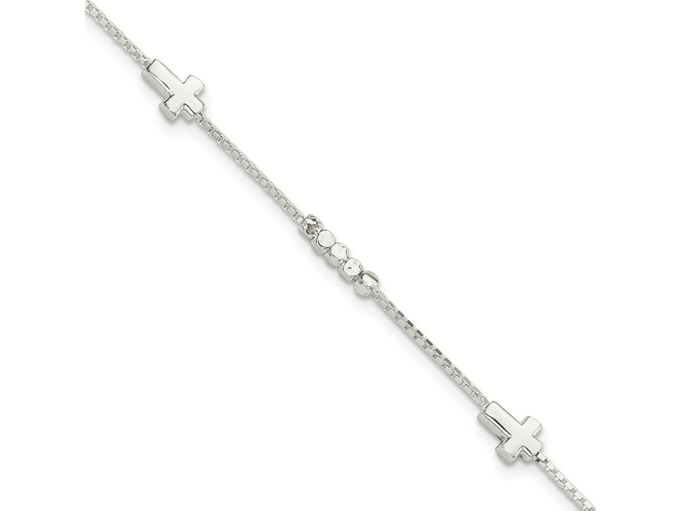 FJC Finejewelers 925 Sterling Silver Fancy Bead and Cross with 1in ext Bracelet 8 Inches x 4.73 mm
