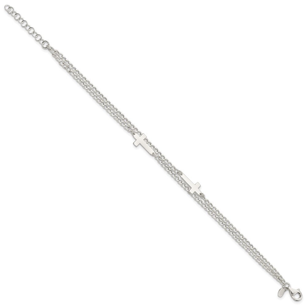 FJC Finejewelers 925 Sterling Silver Curb Double Cross 2-Strand with 1in ext Bracelet 8 Inches x 15.7 mm