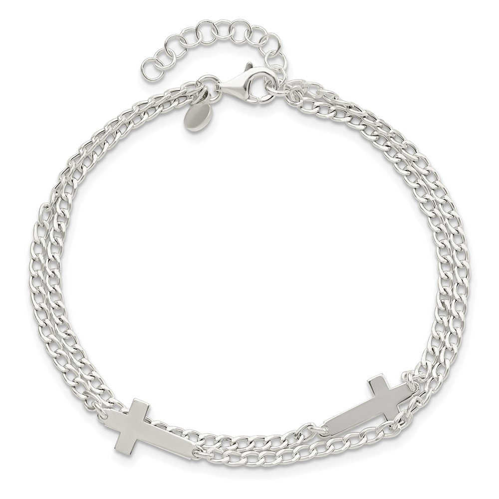 FJC Finejewelers 925 Sterling Silver Curb Double Cross 2-Strand with 1in ext Bracelet 8 Inches x 15.7 mm