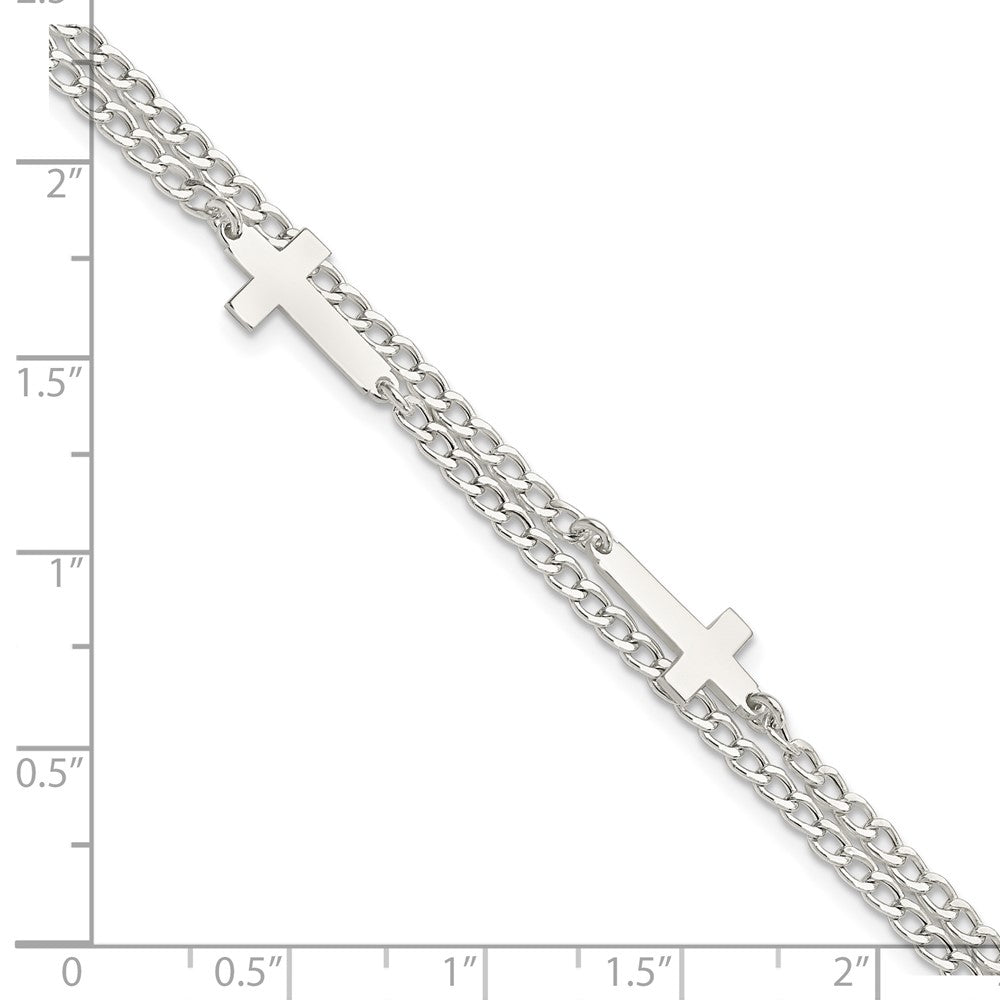 FJC Finejewelers 925 Sterling Silver Curb Double Cross 2-Strand with 1in ext Bracelet 8 Inches x 15.7 mm