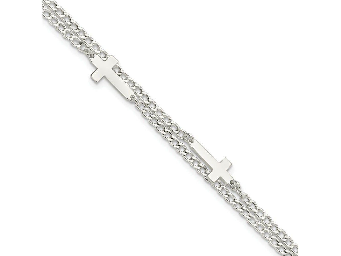 FJC Finejewelers 925 Sterling Silver Curb Double Cross 2-Strand with 1in ext Bracelet 8 Inches x 15.7 mm