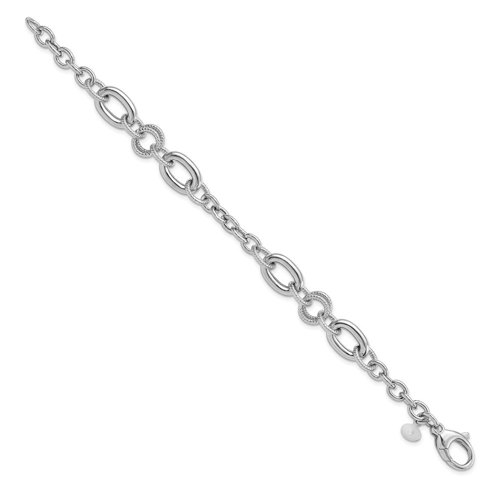 FJC Finejewelers 925 Sterling Silver Rhodium Platedtd Fancy Textured Link Bracelet 7.75 Inches x 10.2 mm