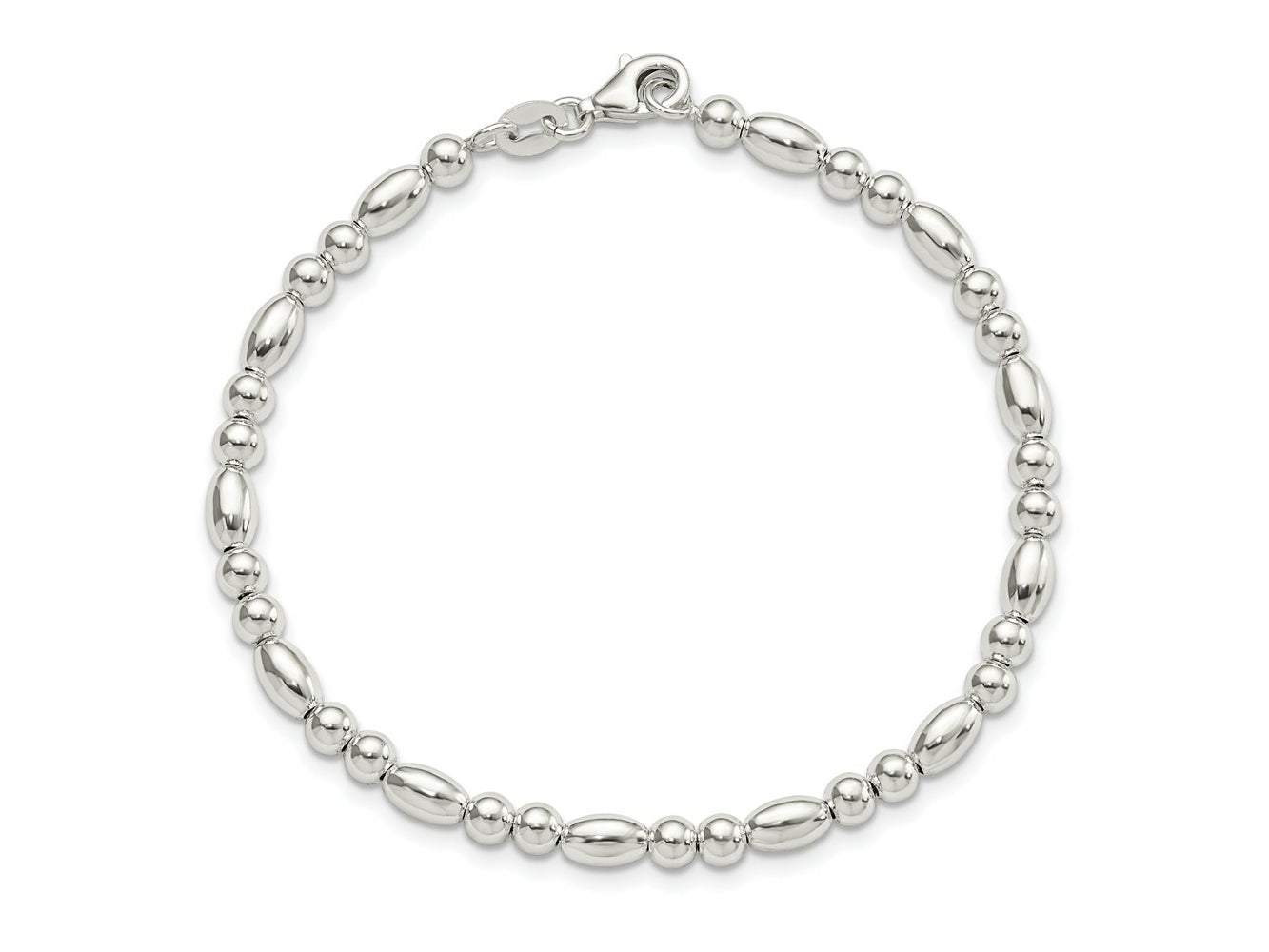 FJC Finejewelers 925 Sterling Silver Round and Oval Beaded Bracelet 7.5 Inches x 4.07 mm